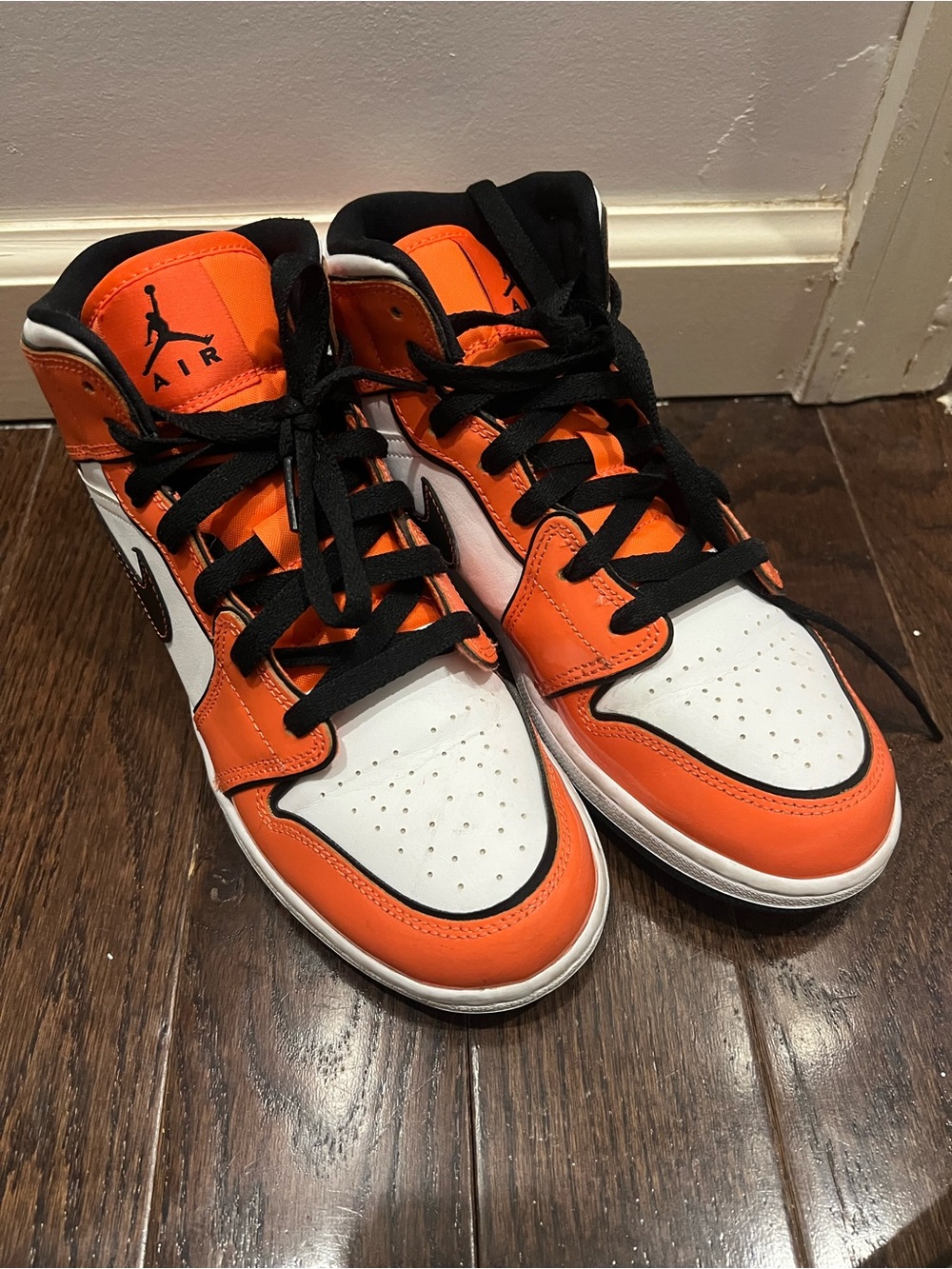 Nike Air Jordan 1 Mid Orange/White Basketball Sneakers